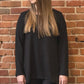 Black Women Tunic Tops Casual Soft Long Sleeve Loose-Fitting Oversized Shirts Hi-Lo Hem